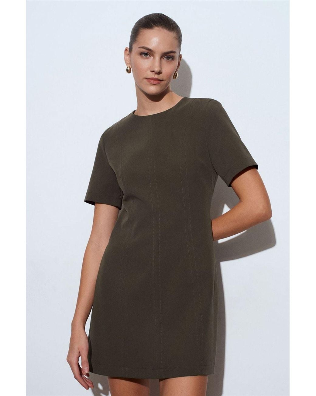 Dilvin Brown Mini Shift Dress With Zipper