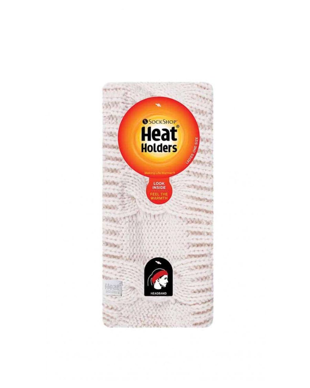 Heat Holders White Ladies Cable Knitted Fleece Lined Thermal Winter Ear Warmer Headband