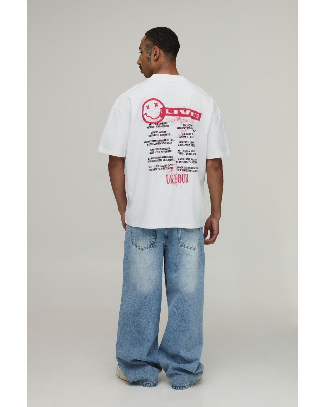 BoohooMAN Gray Oversized Nirvana Tour License Print T-Shirt for men