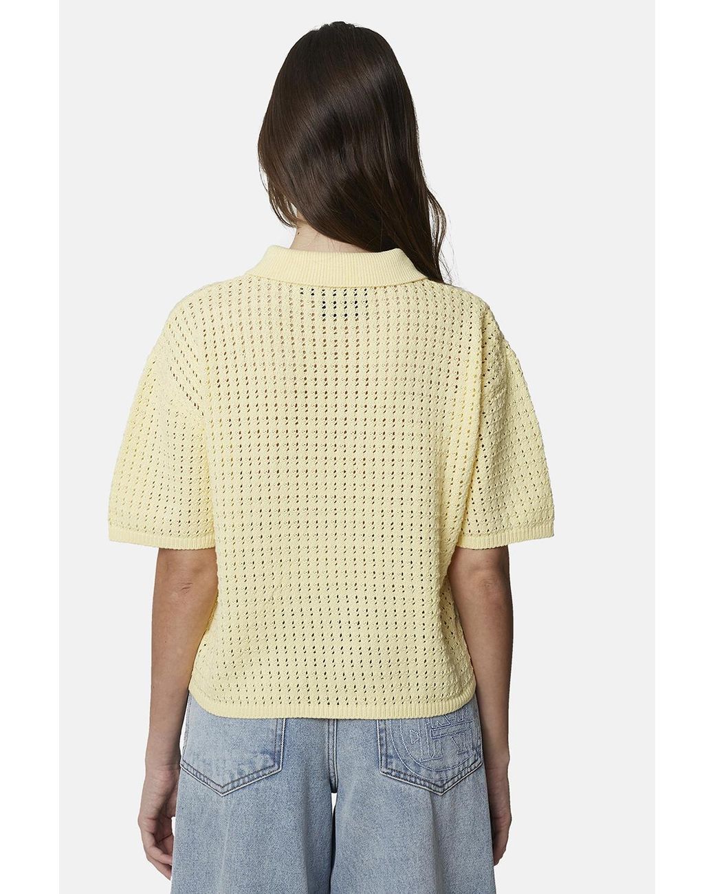 Good For Nothing Natural Cropped Pointelle Knit Polo Shirt