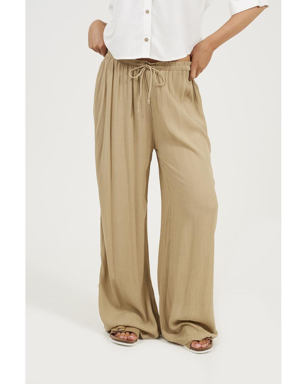 Brave Soul Natural Crinkle Textured Drawcord Trousers