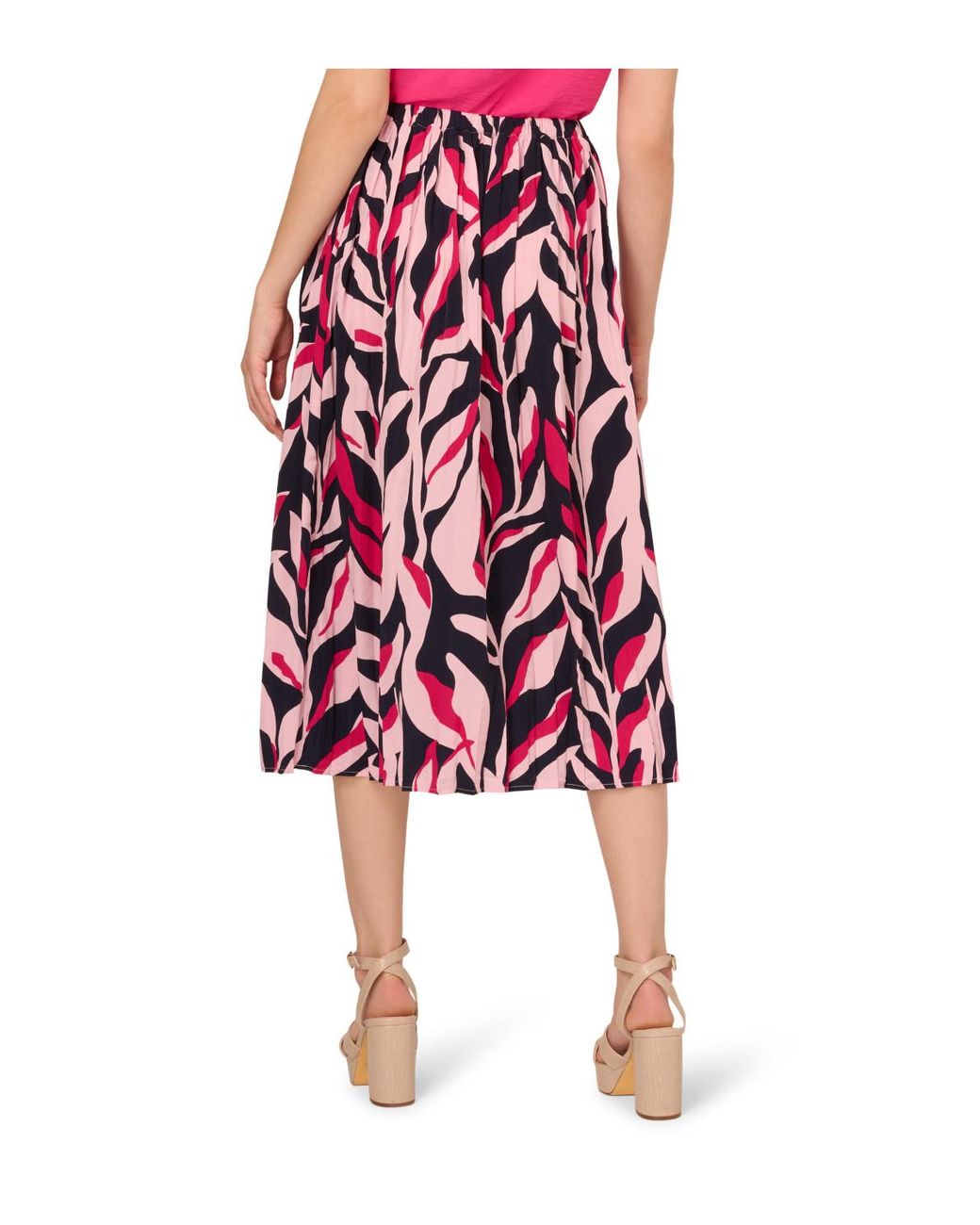 Adrianna Papell Red Printed Pull On A-Line Pleated Skirt