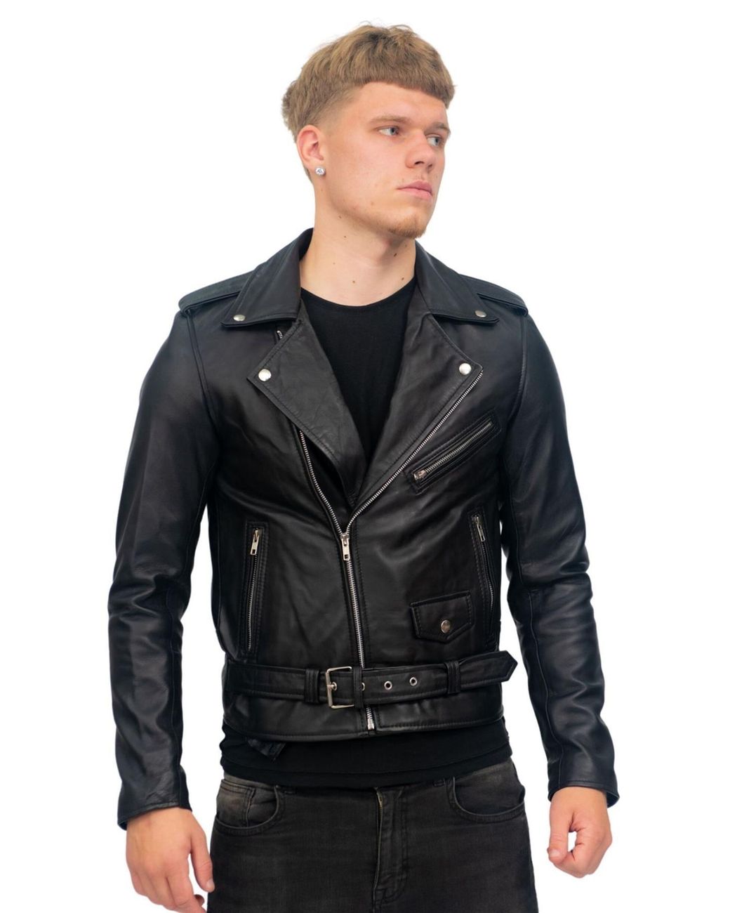 Infinity Leather Black Classic Brando Biker Jacket-Antalya for men