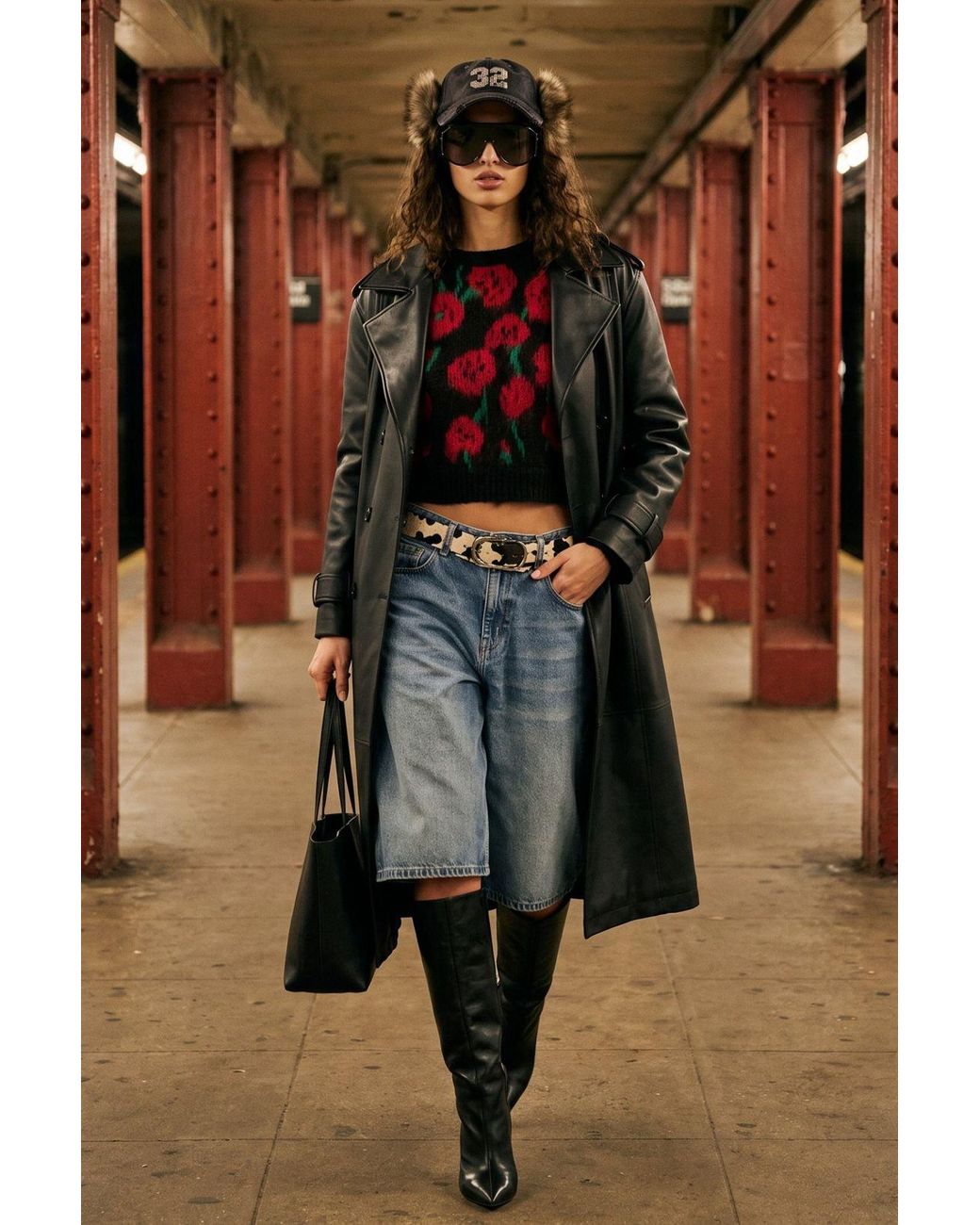 Hiccup Red Floral Crew Neck Knit Sweater