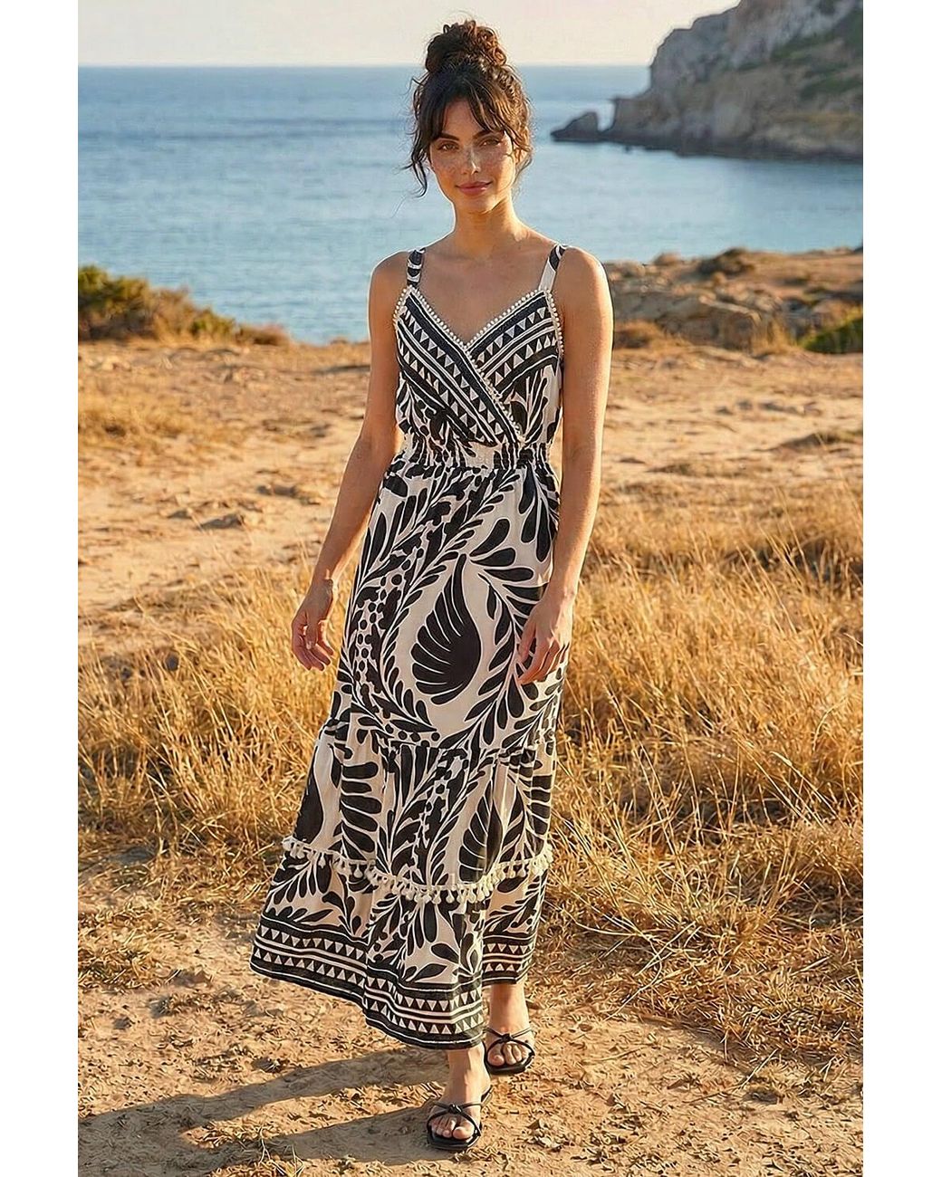D.u.s.k White Abstract Twist Maxi Dress