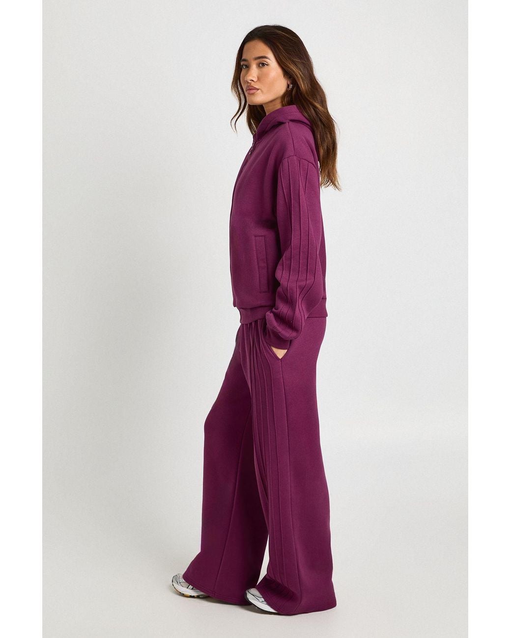 Boohoo Purple Side Pleat Detail Wide Leg Hoodie Tracksuit