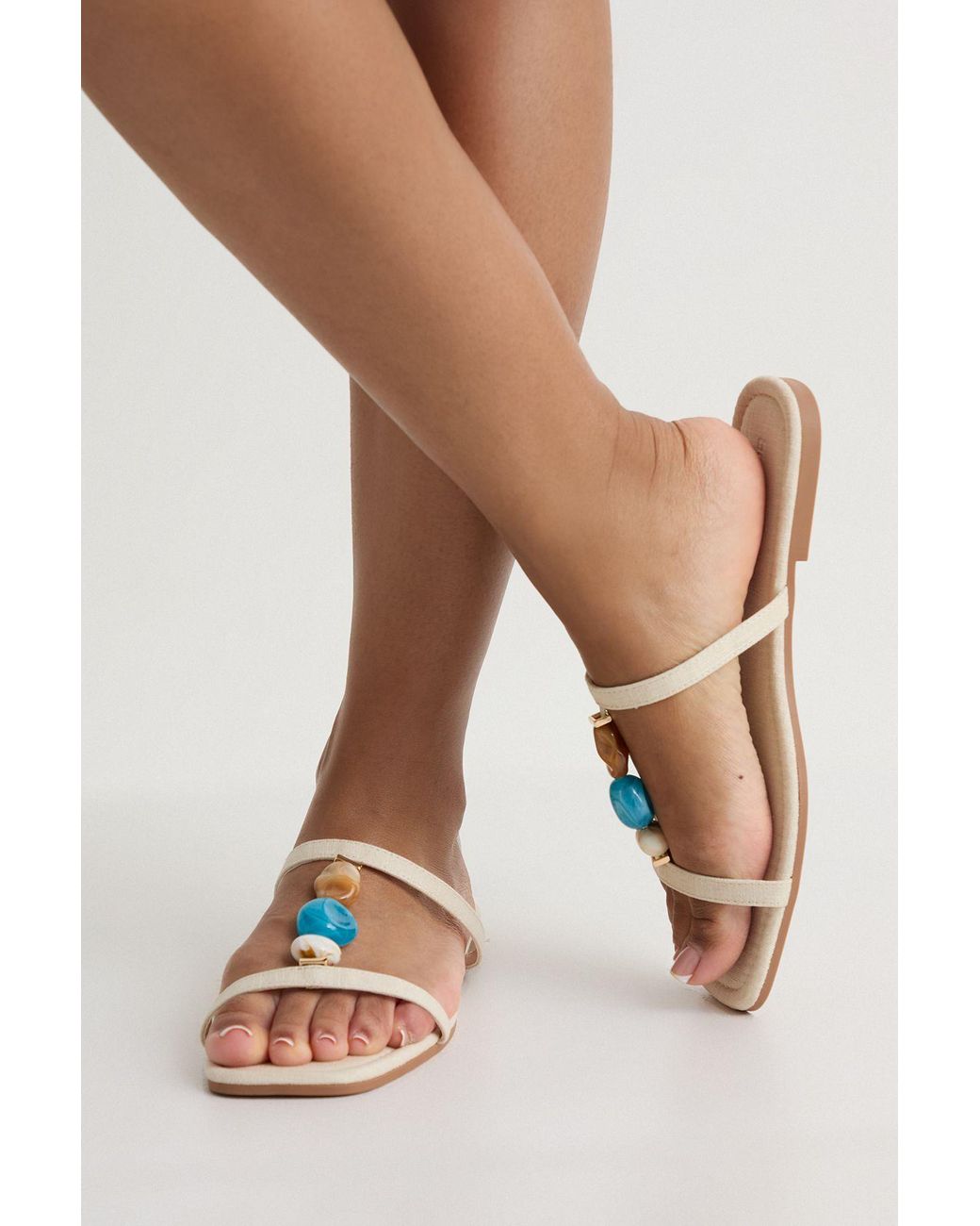Boohoo Brown Wide Fit T Bar Beaded Sandals