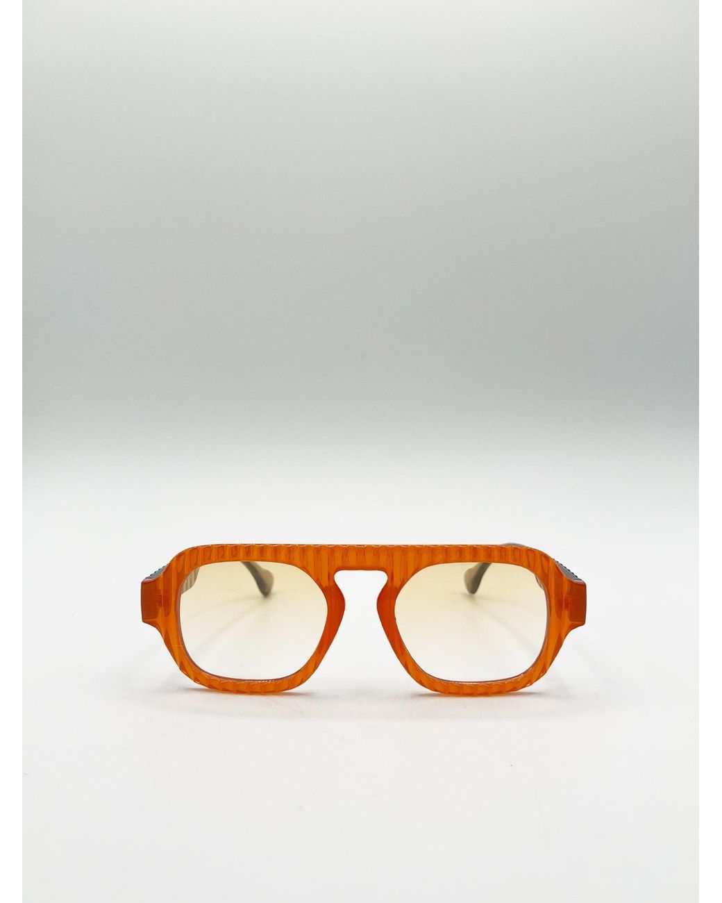 SVNX Orange Retro Ribbed Navigator Sunglasses