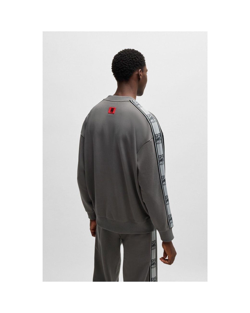 HUGO Gray Tape Cotton Sweatshirt for men