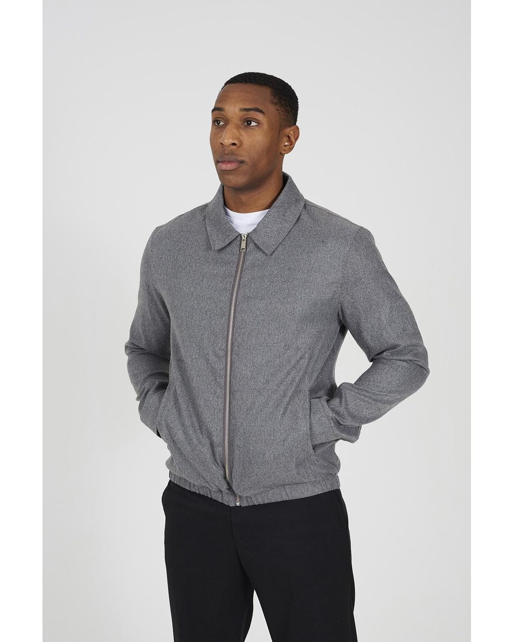 Brave Soul Gray Harrington Style Zip Through Jacket for men