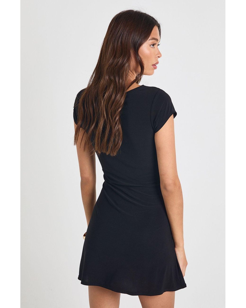 Boohoo Blue Slinky Drape Front Trim Mini Dress