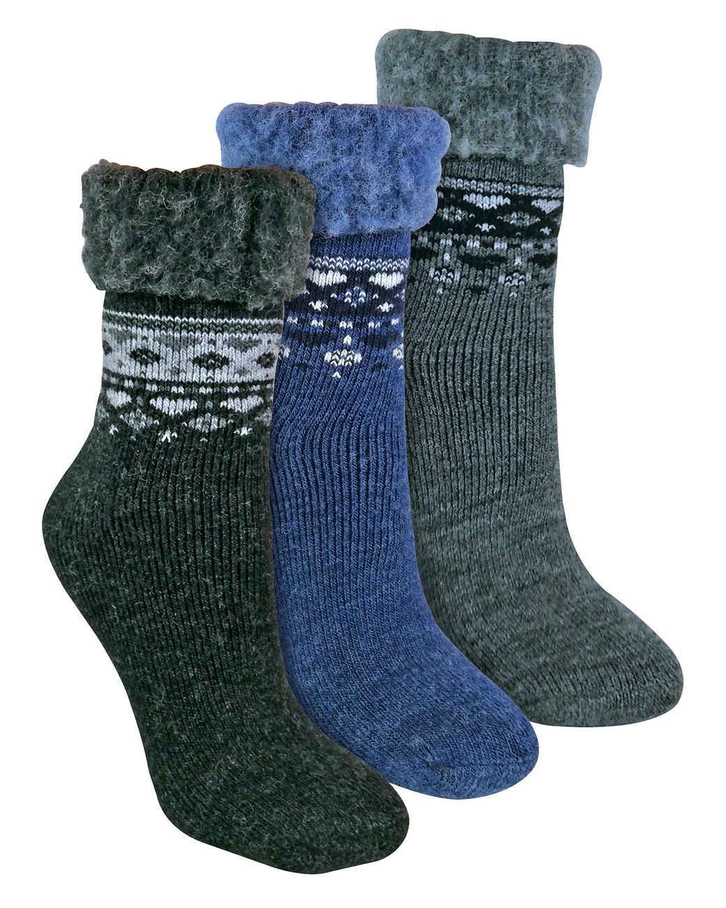 Sock Snob Blue 3 Pack Ladies Wool Nordic Design Bed Socks
