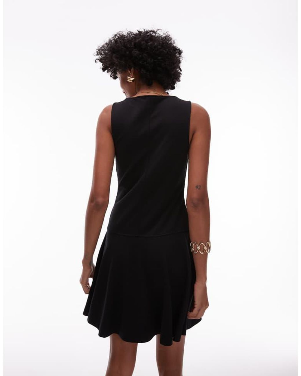 & Other Stories Black Jersey Boat Neck Mini Dress With Skater Hem