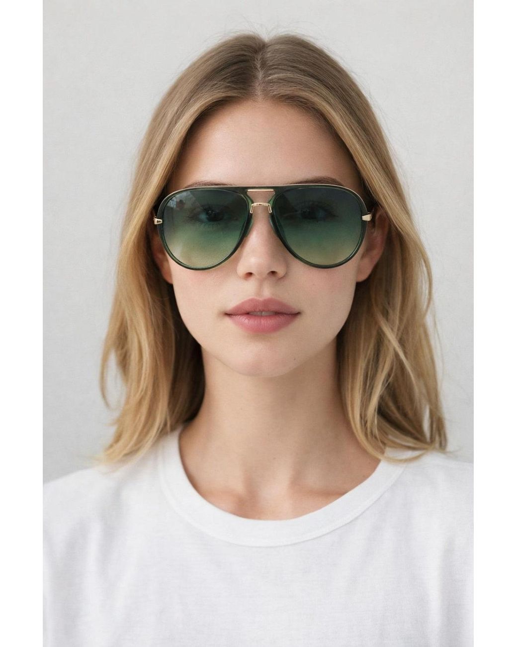 SVNX Green Bold Aviator Metal Arm Sunglasses