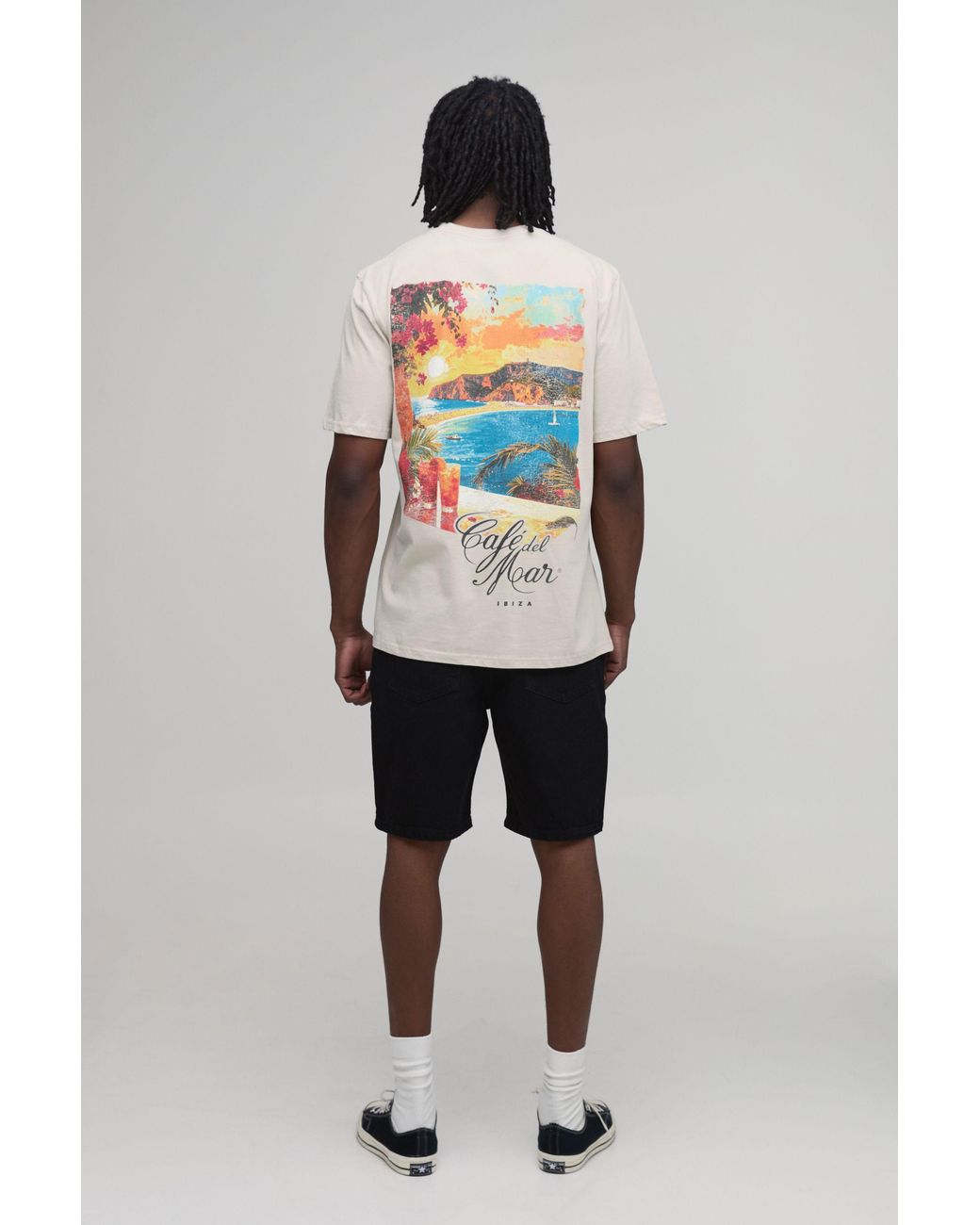 BoohooMAN Black Tall Oversized Cafe Del Mar License Print T-Shirt for men