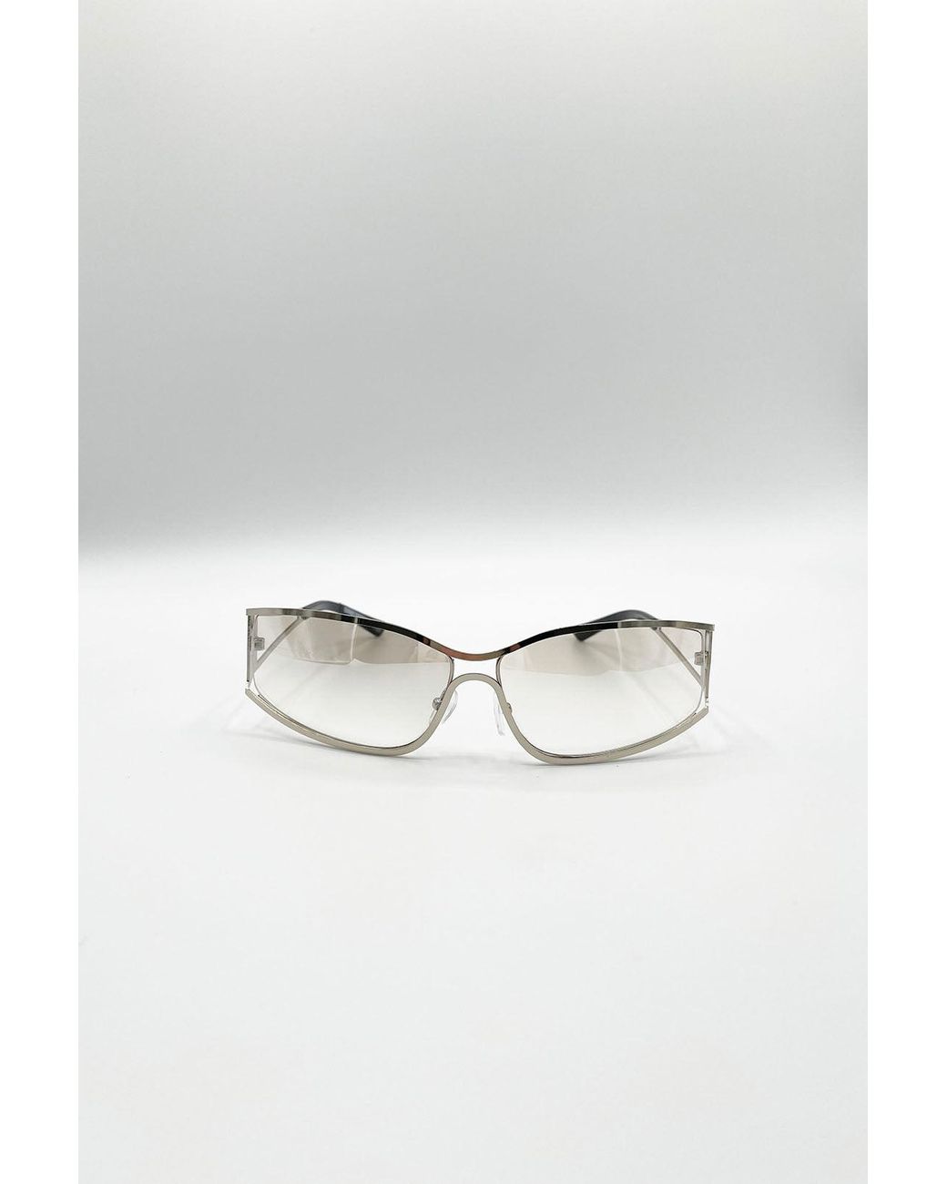 SVNX Metallic Retangle Wrap Around Metal Sunglasses
