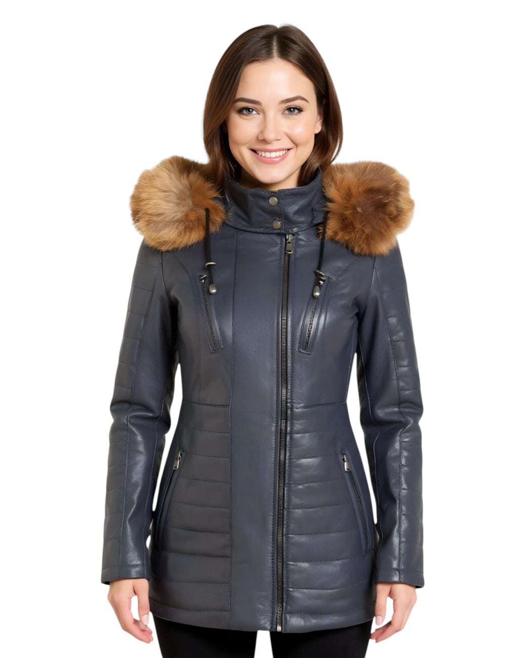 Infinity Leather Blue Quilted Parka Jacket-Bowen Lamb Leather