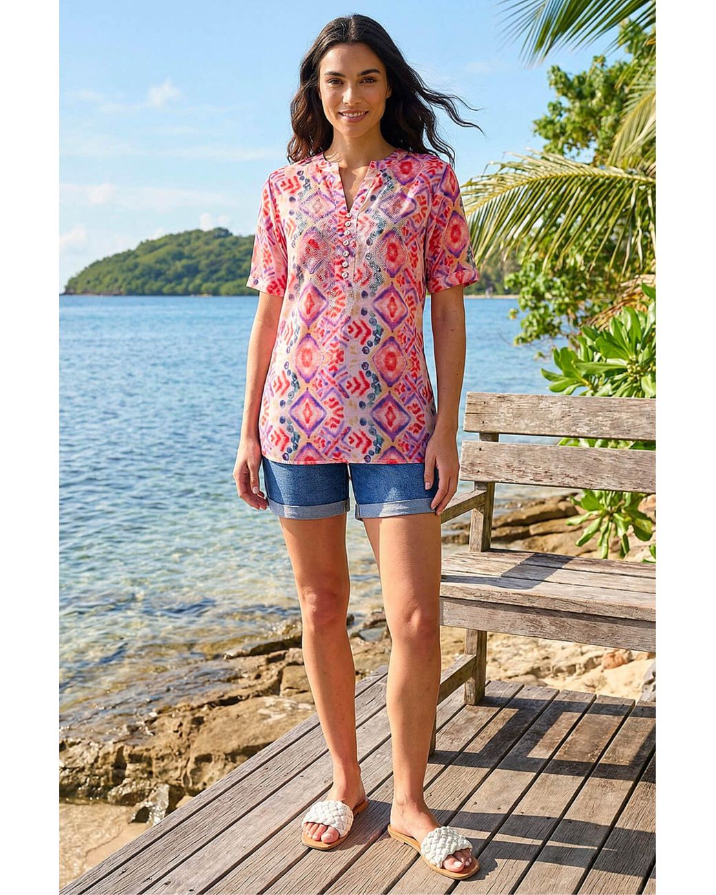 Roman Purple Watercolour Print Embellished Top