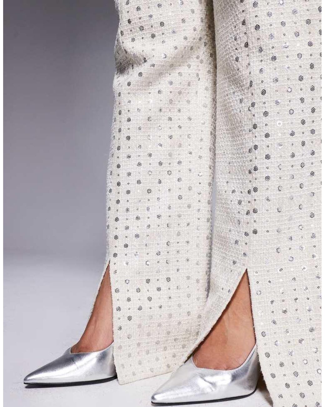 ASOS Gray Curve Co-Ord Embellished Boucle Trouser