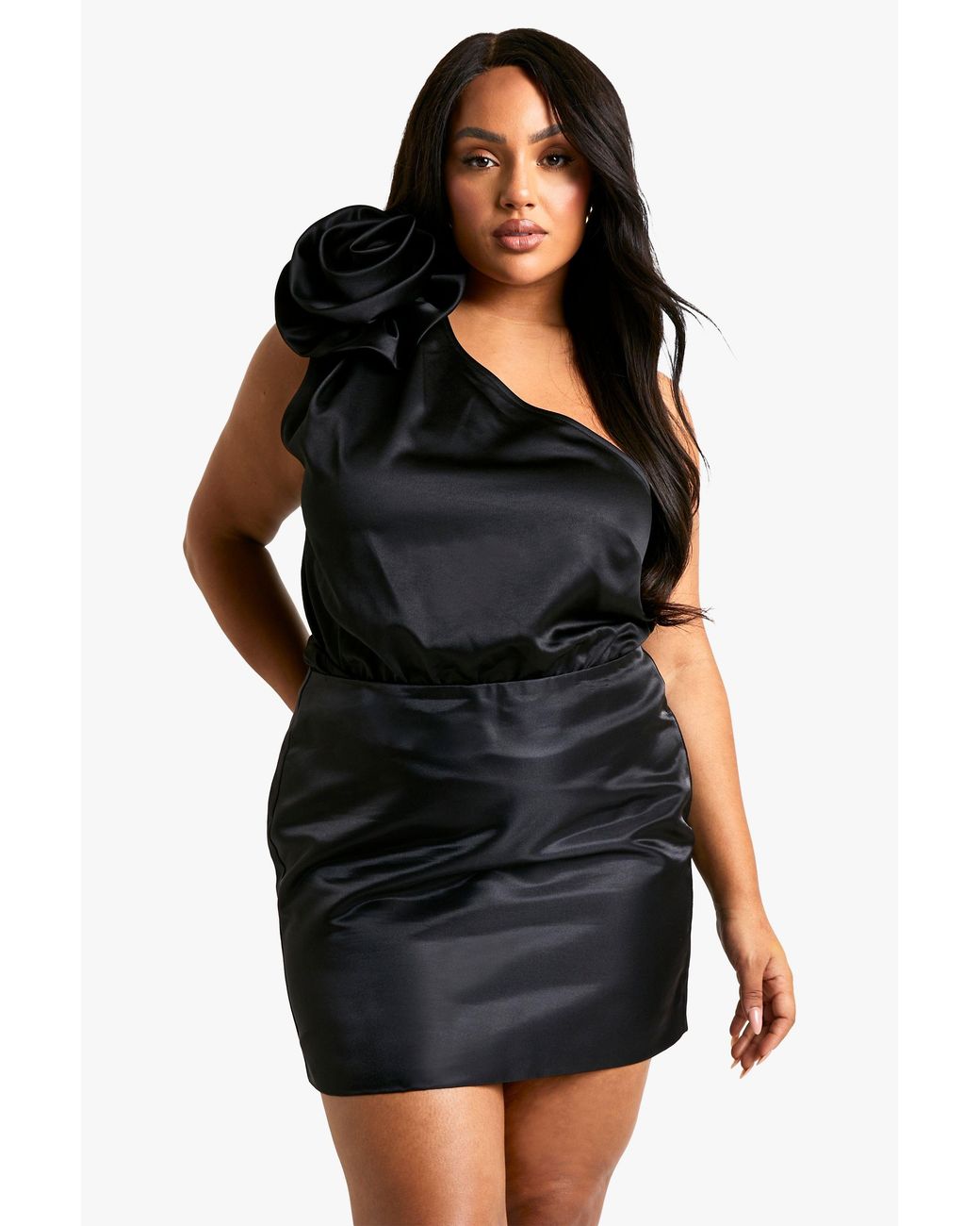 Boohoo Black Plus Corsage Shoulder One Piece