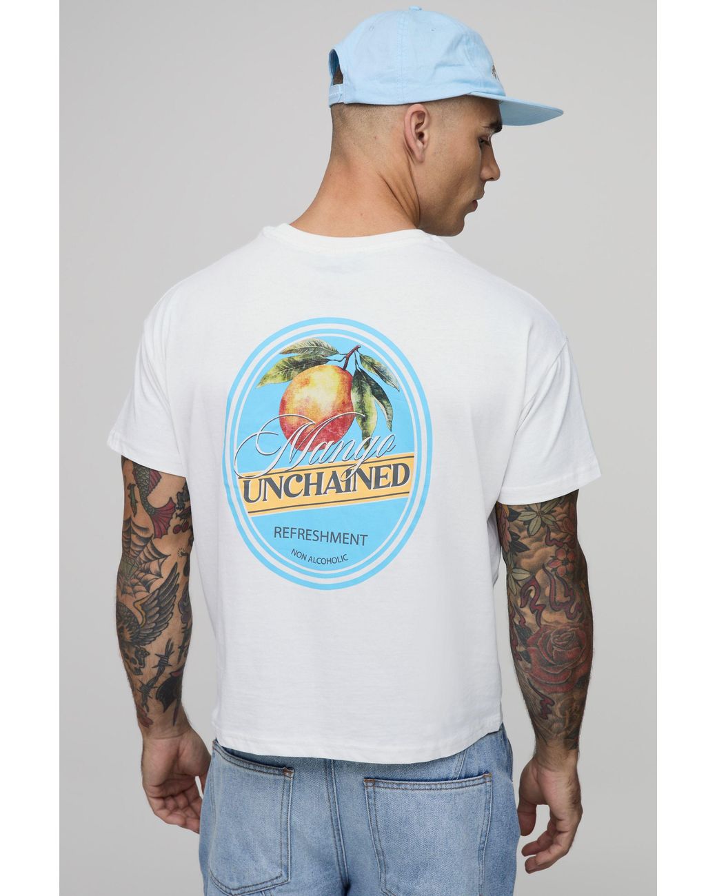 BoohooMAN Gray Oversized Shrunken Mango Print T-Shirt for men
