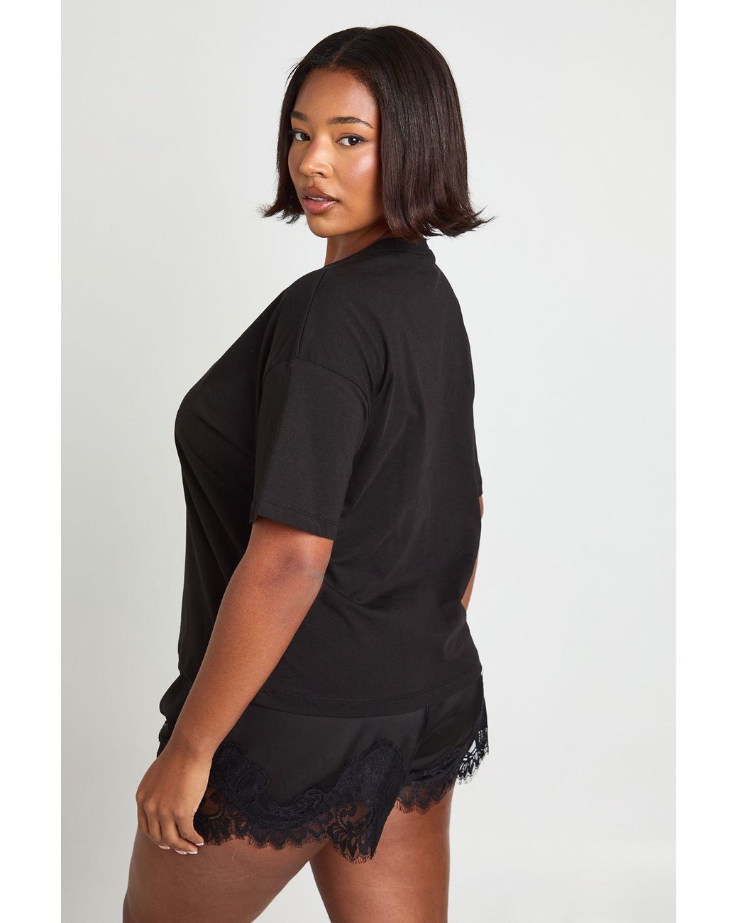 Boohoo Black Plus Oversized T-Shirt With Trim Detail