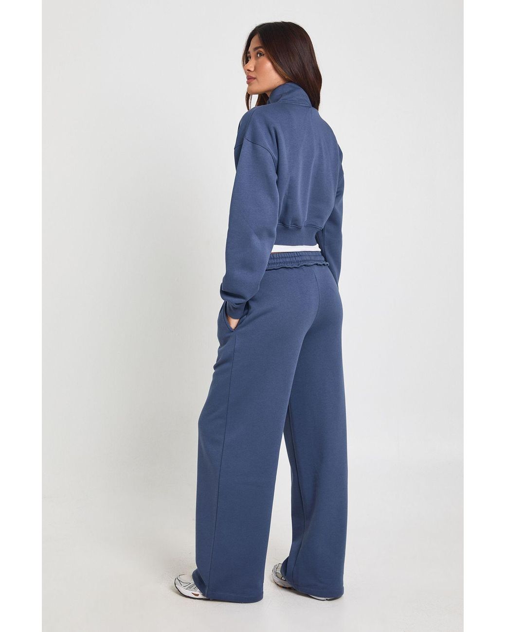 Boohoo Blue Fitted Funnel Neck Sweatshirt And Straight Leg Jogger Tracksuit