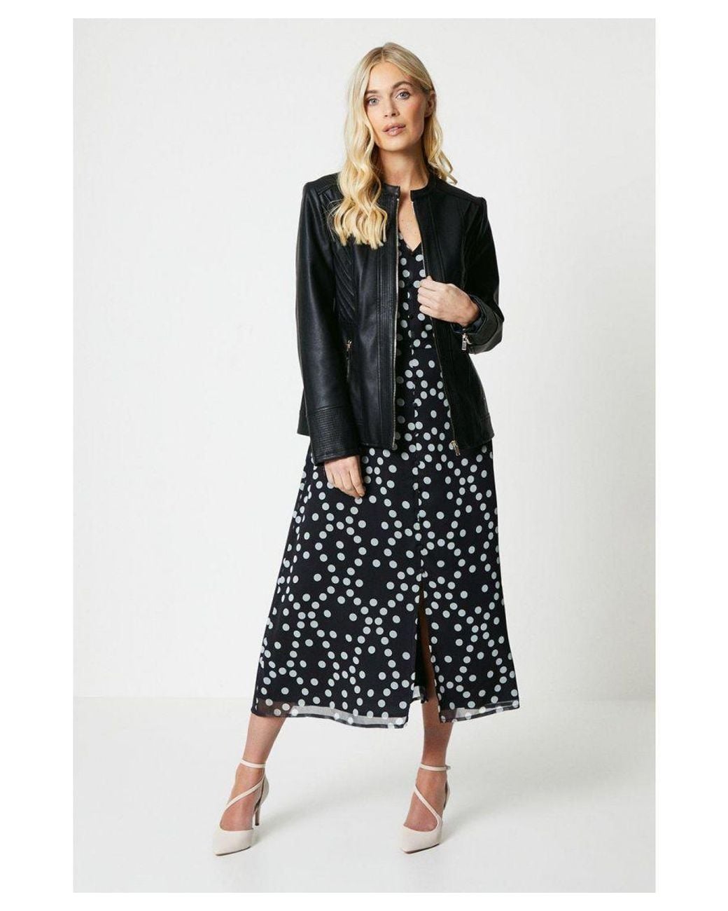 Wallis Black Petite Faux Leather Seam Detail Jacket Viscose