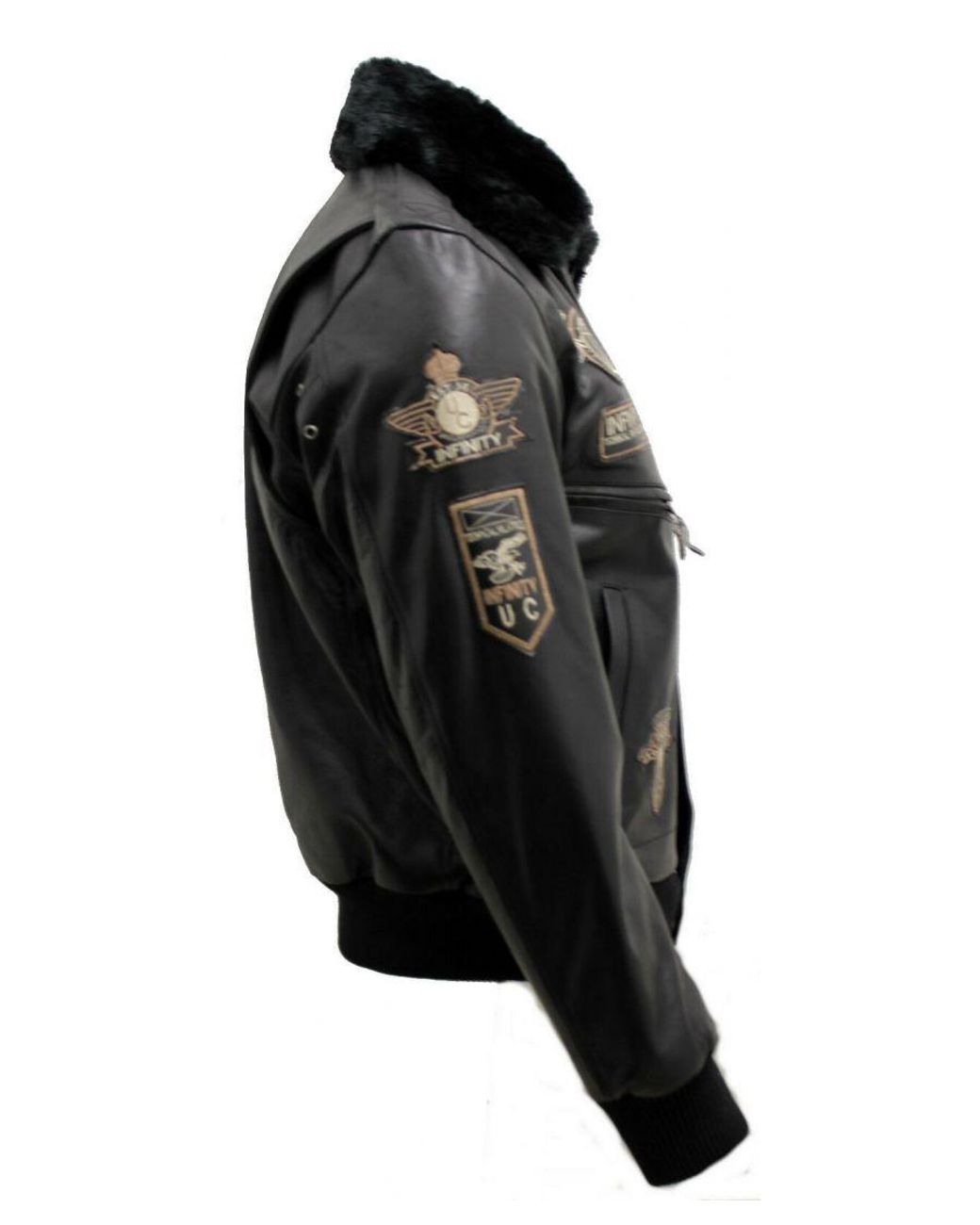 Infinity Leather Gray Cow Hide Detachable Collar Flight Bomber Jacket for men