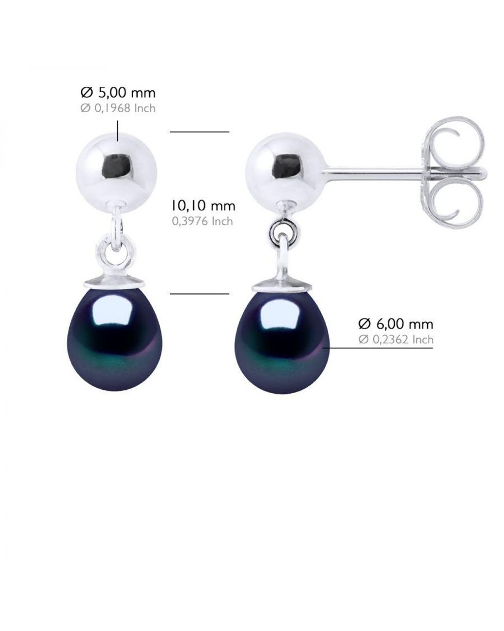 Ateliers Saint Germain Blue Earrings Of 925 And Real Cultured Freshwater Pearls Pear 6-7 Mm