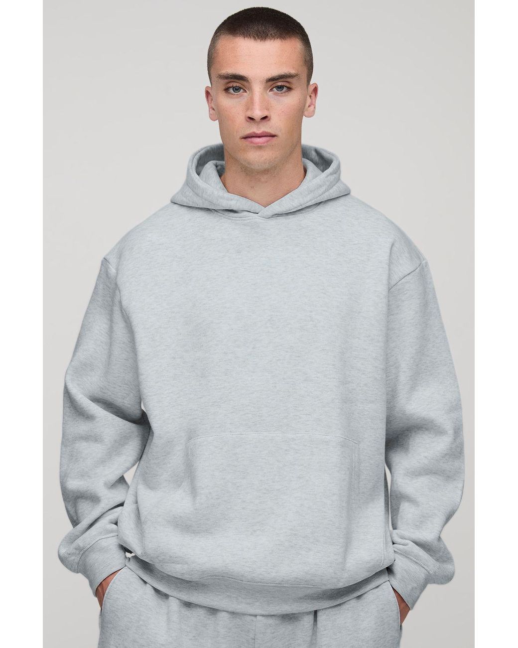 BoohooMAN Gray Basic Oversized Over The Head Hoodie for men