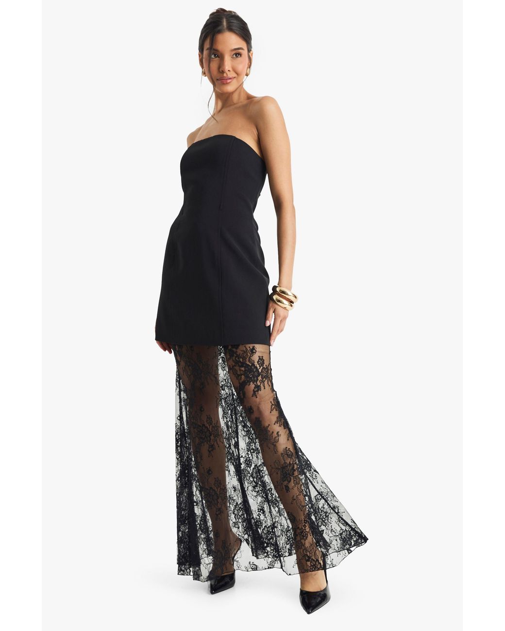Boohoo Black Premium Structured Lace Maxi Dress