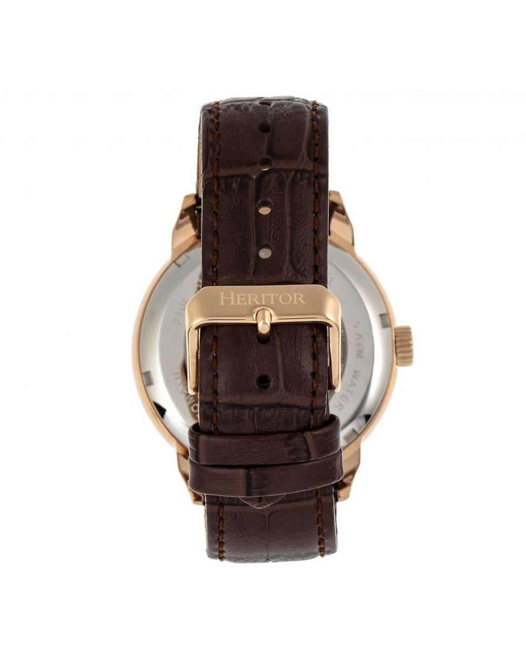 Heritor Metallic Sanford Semi-Skeleton Leather-Band Watch for men