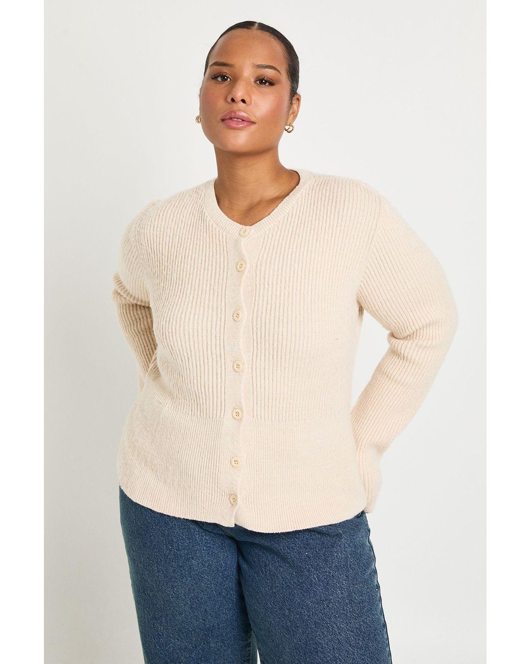 Boohoo White Plus Cinched Button Down Soft Cardigan