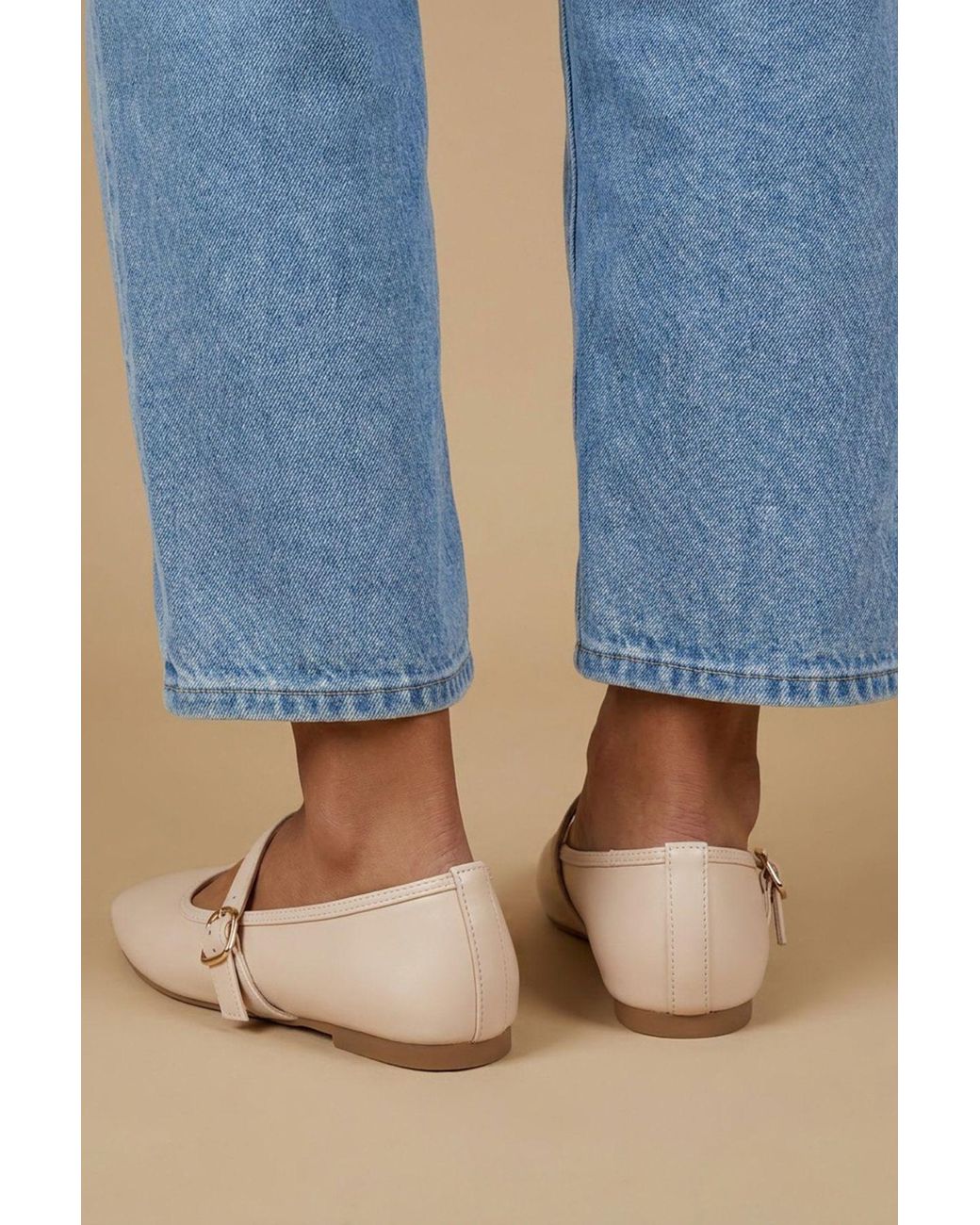 Oasis Blue Mia Faux Leather Mary Jane Ballet Flats