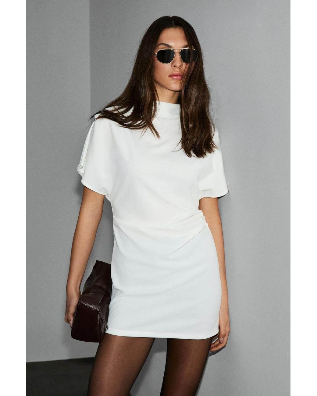 Grimelange Gray Pleated Half Turtleneck Mini Dress