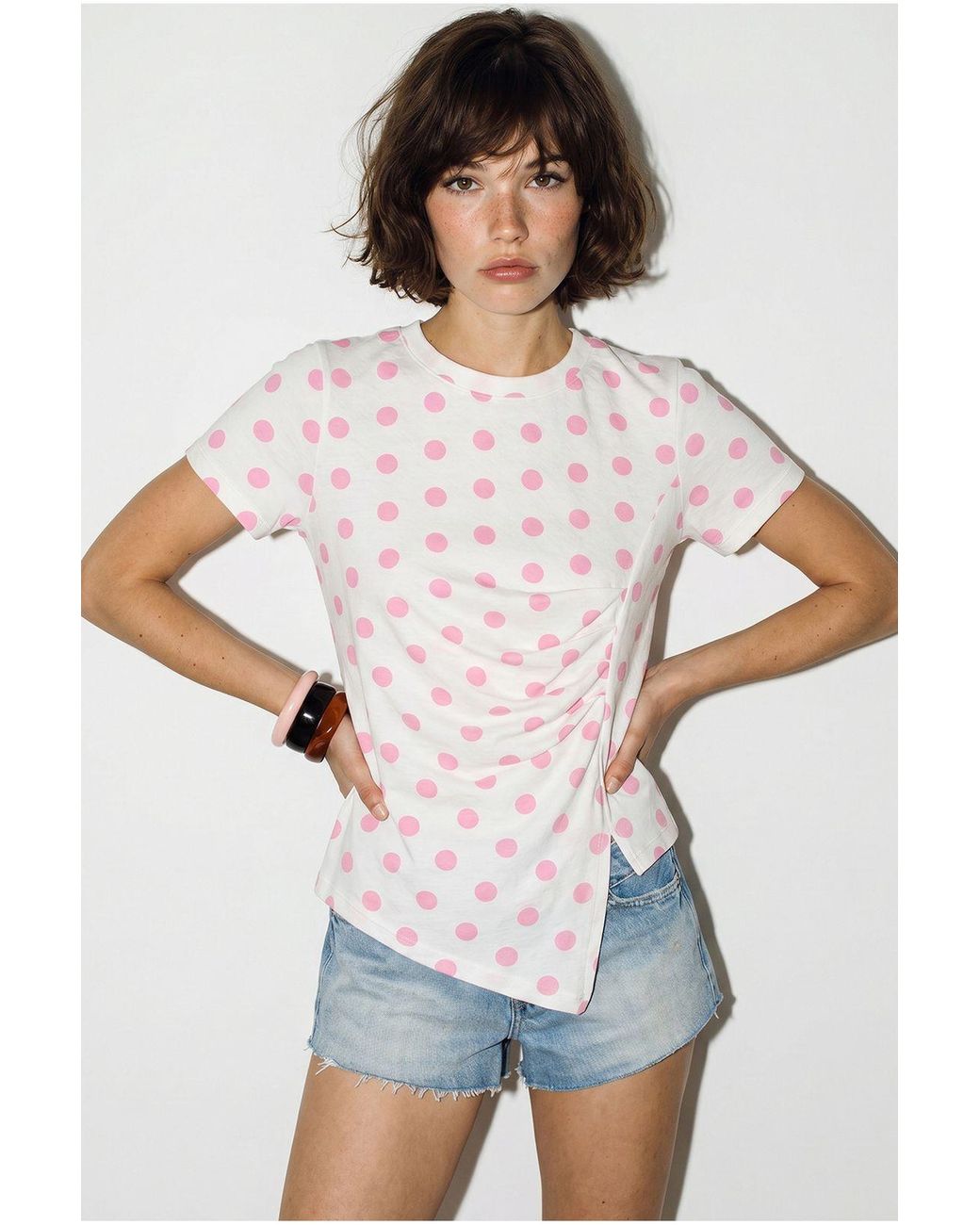 Bianco Lucci White Fitted Polka Dot Crew Neck T-Shirt