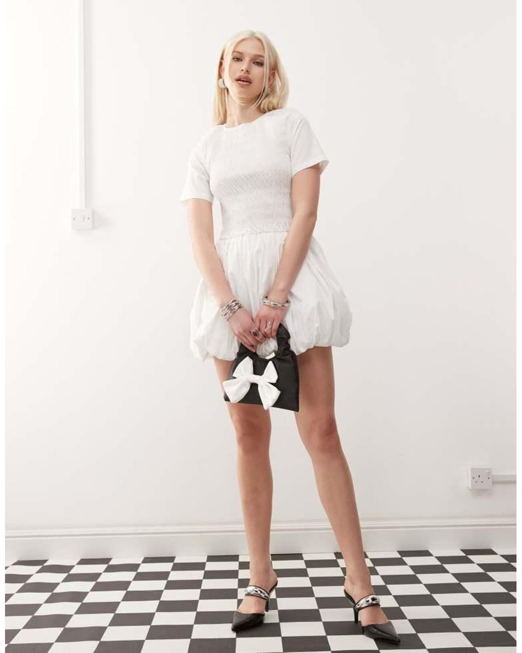 Amy Lynn White Eleanor Puffball Mini Dress