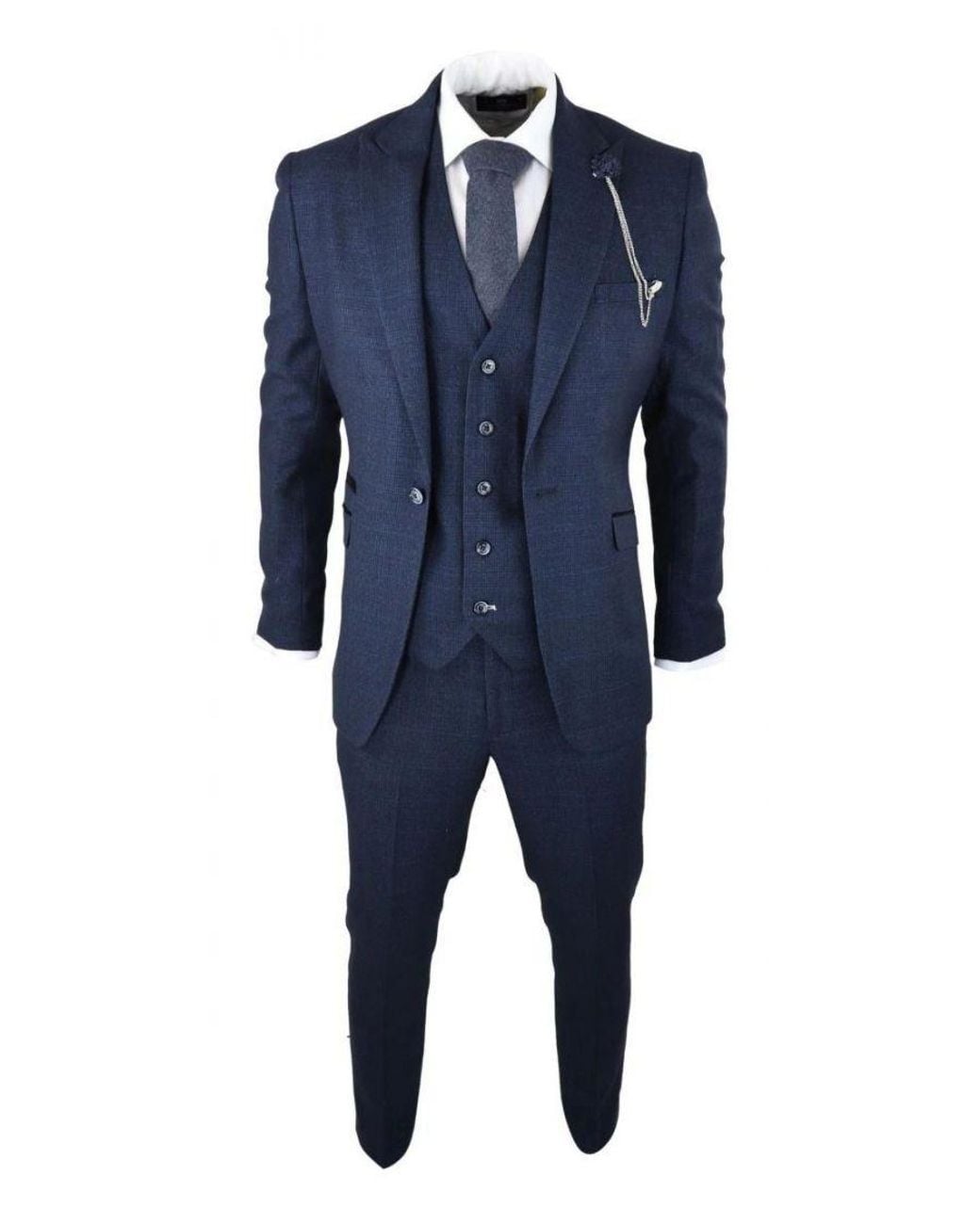 Infinity Leather Blue 3 Piece Check Tweed Retro Classic Suit for men