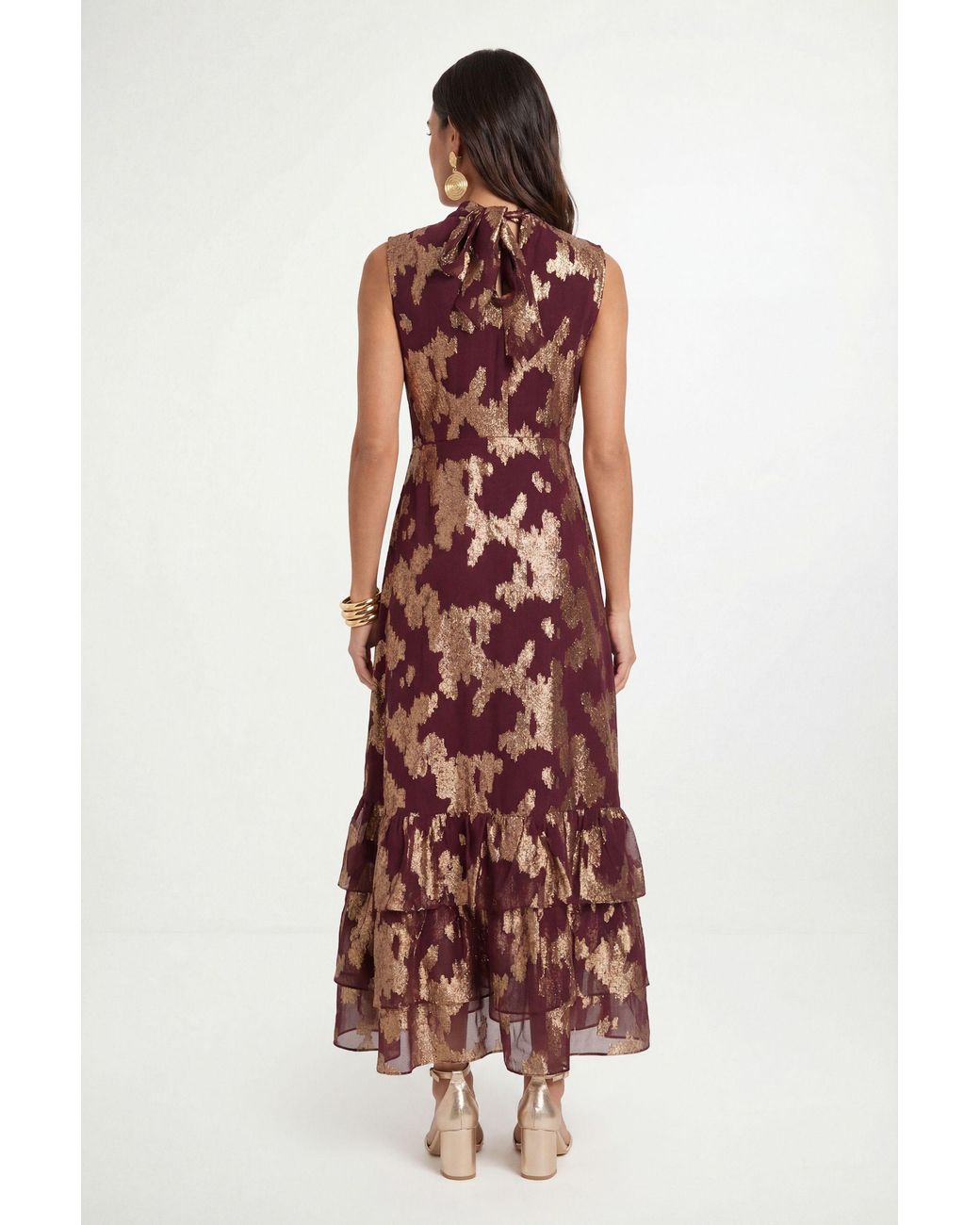 Wallis Purple Metallic Ruffle Hem Maxi Dress