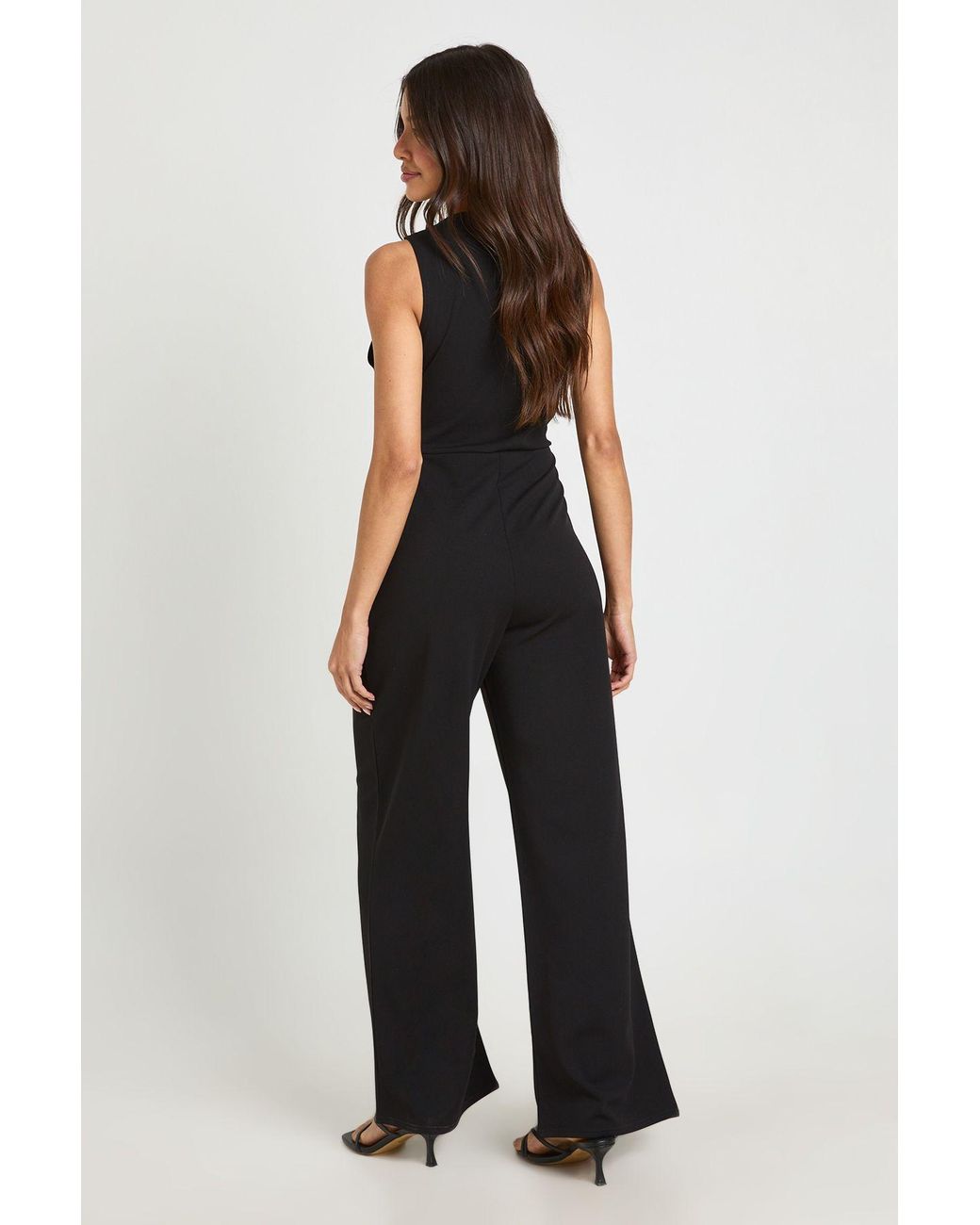 Boohoo Blue Jersey Crepe Trim Wide Leg Jumpsuit