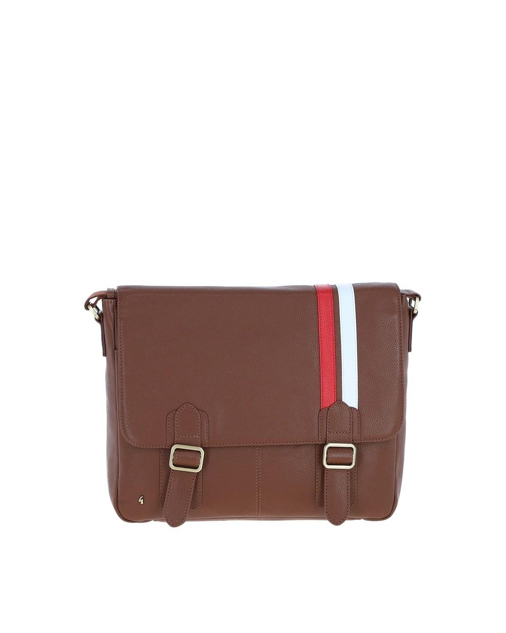 Gabicci Brown Real Leather Messenger Bag With Striped Front Detail for men