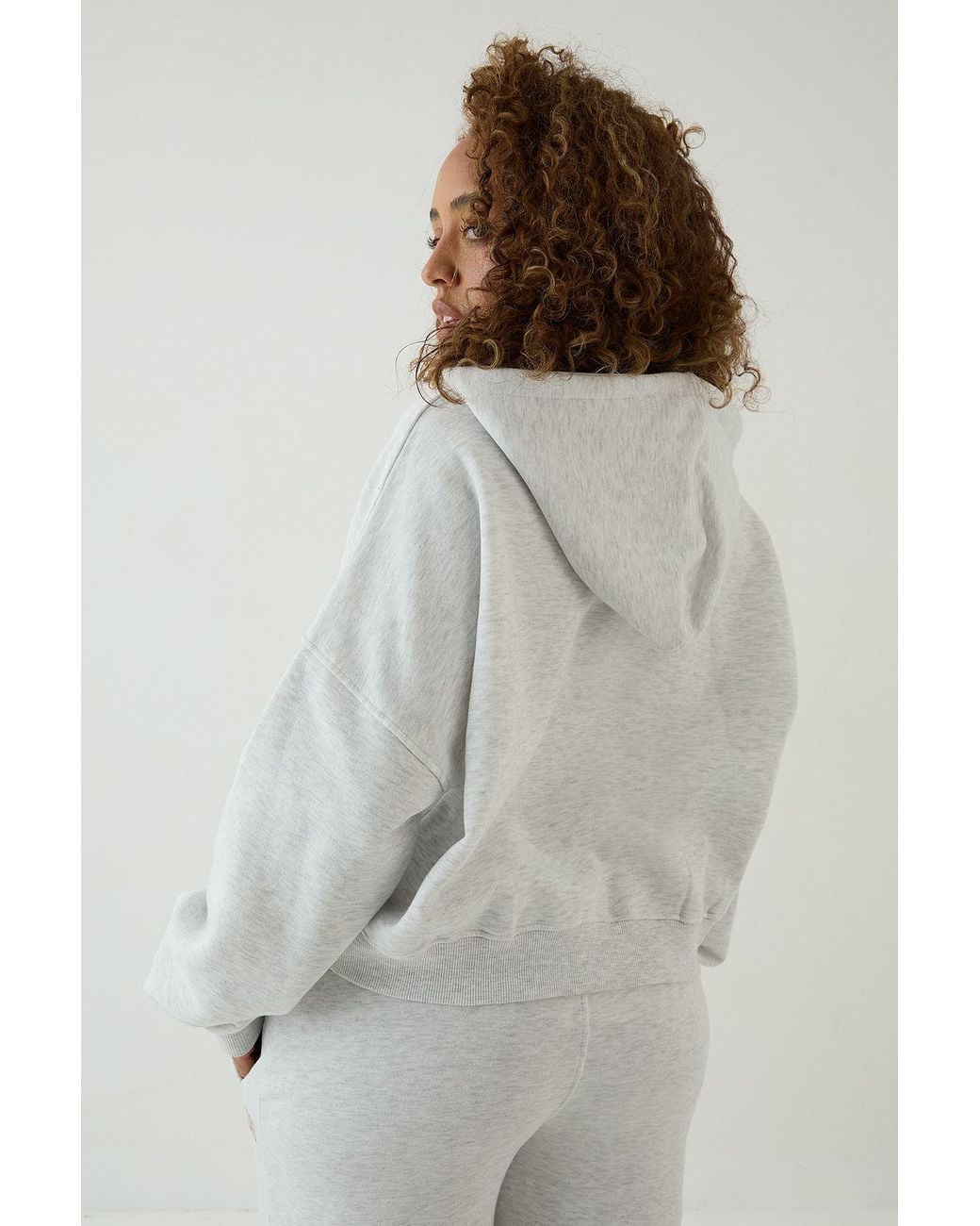 DSGN Studio Gray Collegiate Printed Zip Through Boxy Hoodie