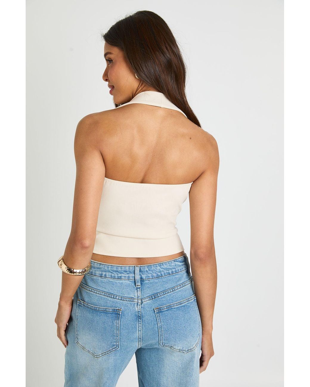 Boohoo Blue Premium Stretch Contour Halterneck Corset Top