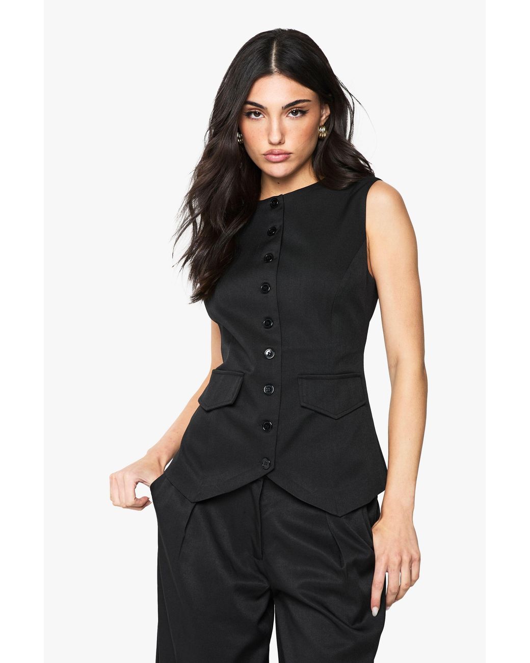 Boohoo Black Contrast Button Longline Fitted Tailored Waistcoat
