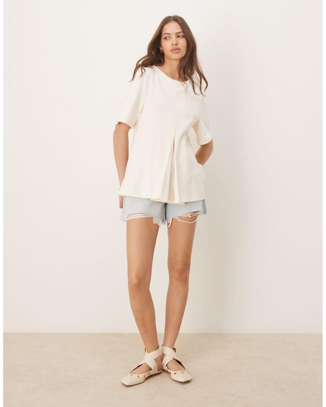 ASOS Natural Pleat Front Trapeze T-Shirt