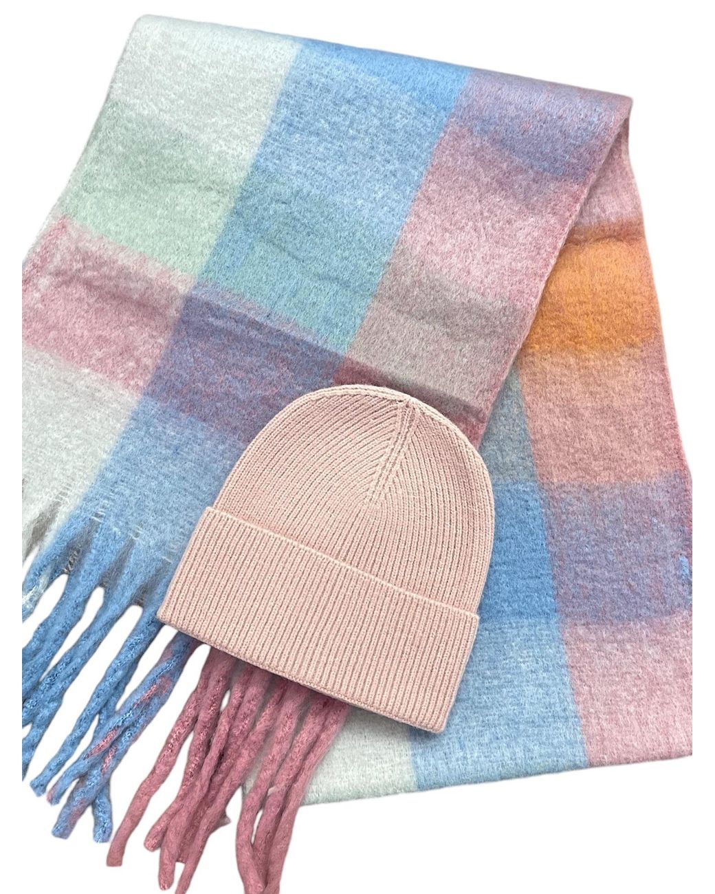 SVNX Blue Light Check Scarf & Beanie Set