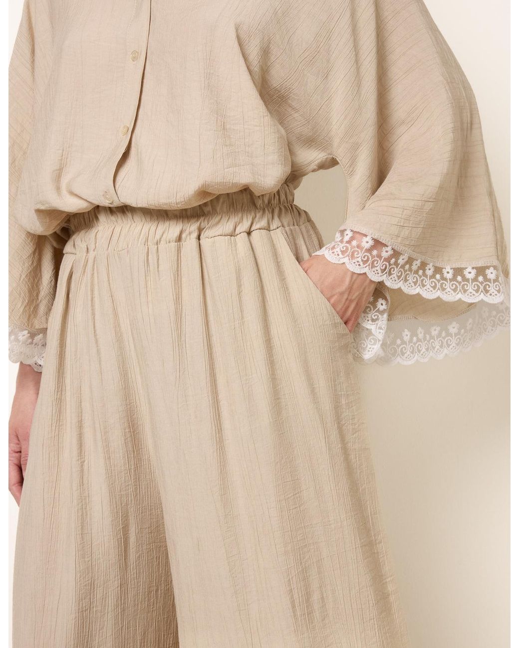 Blue Vanilla Natural Crinkle Viscose Wide Leg Trousers