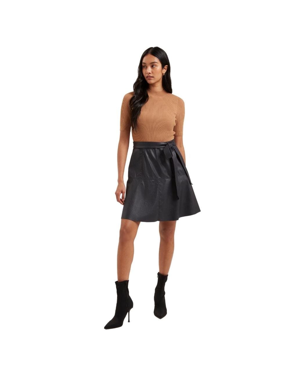Ted Baker Black Olivia Knit Bodice Faux Leather Skirt Dress