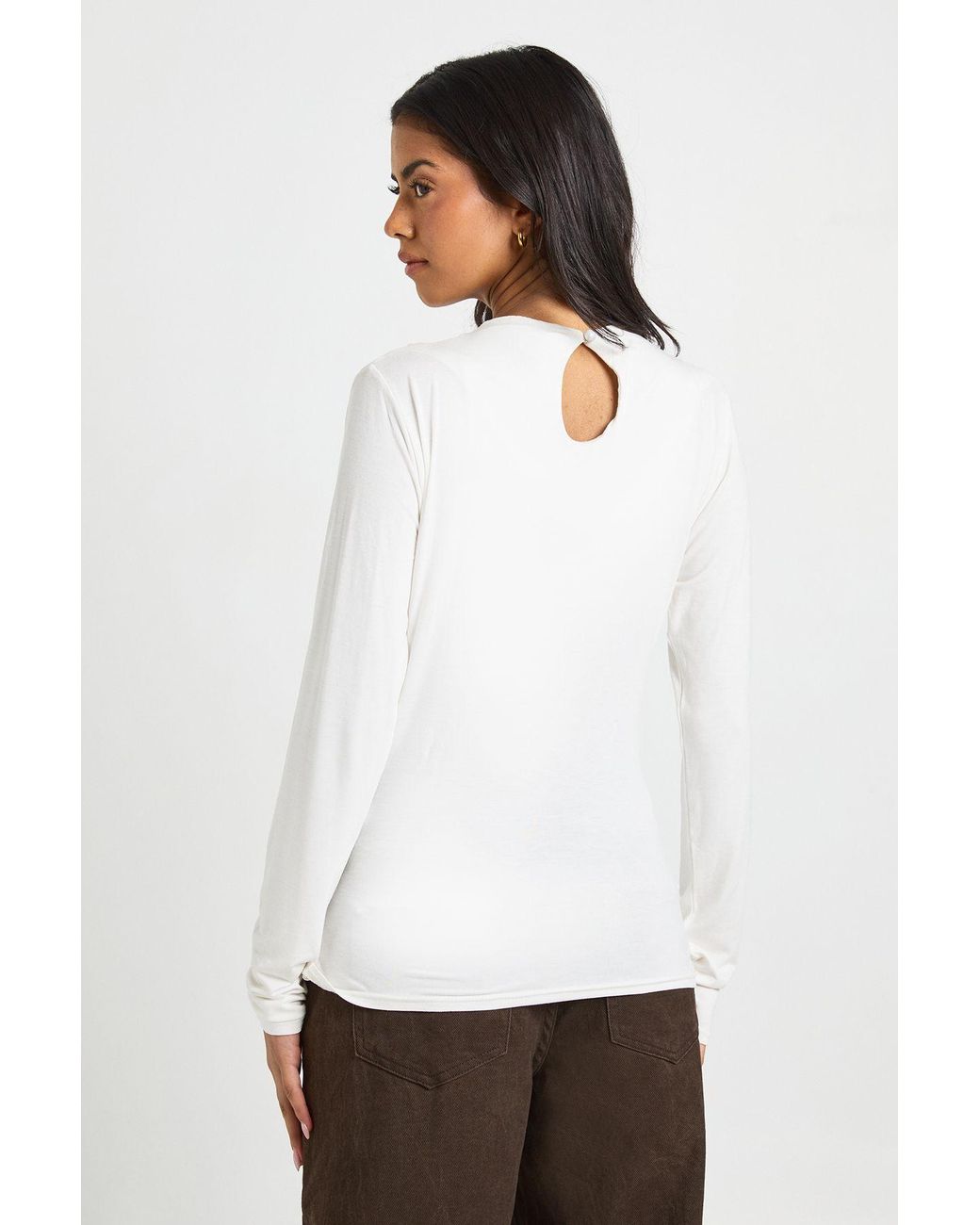 Boohoo White Cowl Neck Long Sleeve Tie Waist Top